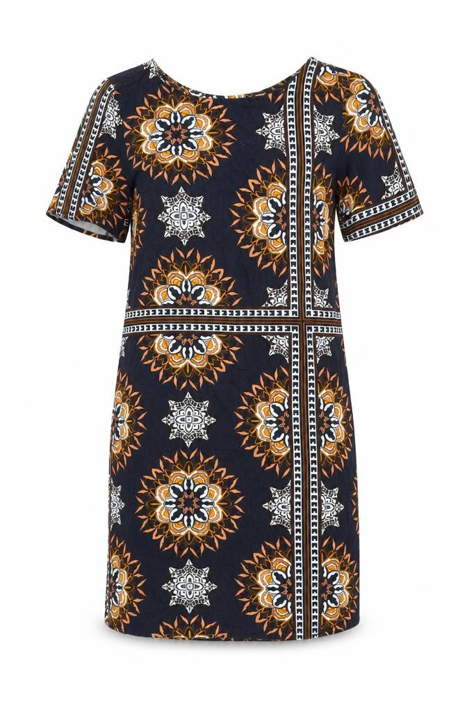 Saint Tropez Clothing Womens Blue Geometric Viscose Shirt Dress Size M Round Neck Button
