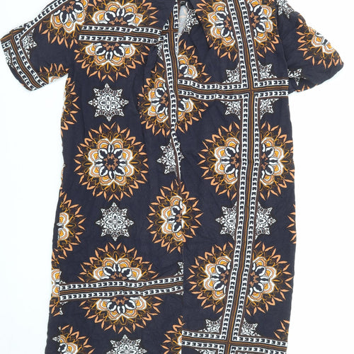 Saint Tropez Clothing Womens Blue Geometric Viscose Shirt Dress Size M Round Neck Button