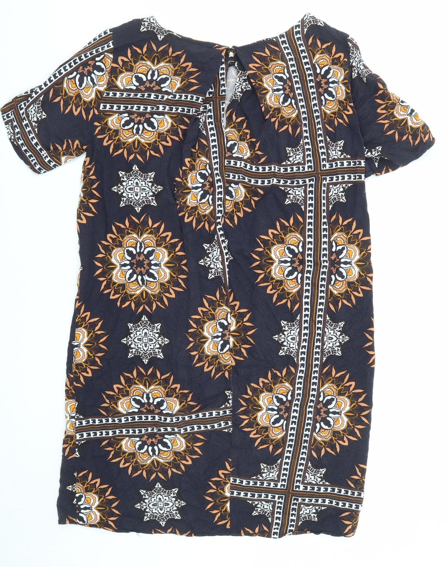 Saint Tropez Clothing Womens Blue Geometric Viscose Shirt Dress Size M Round Neck Button
