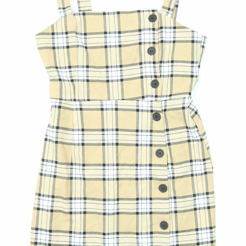 Divided by H&M Womens Beige Plaid Polyester Tank Dress Size 8 Square Neck Button