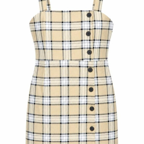 Divided by H&M Womens Beige Plaid Polyester Tank Dress Size 8 Square Neck Button
