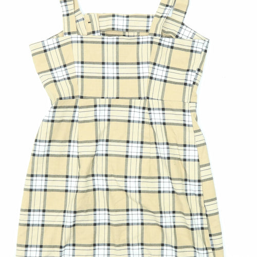 Divided by H&M Womens Beige Plaid Polyester Tank Dress Size 8 Square Neck Button