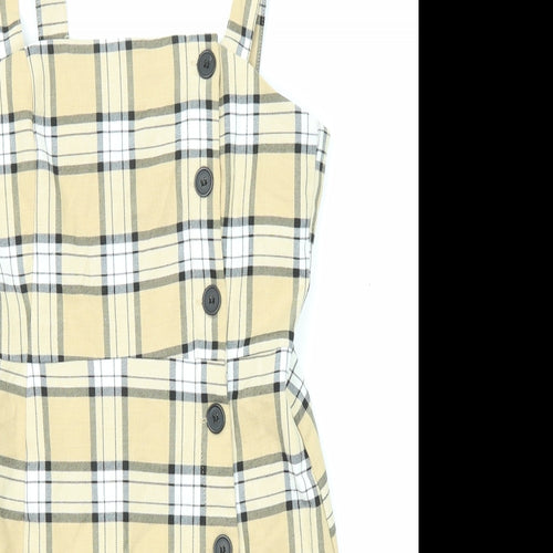 Divided by H&M Womens Beige Plaid Polyester Tank Dress Size 8 Square Neck Button