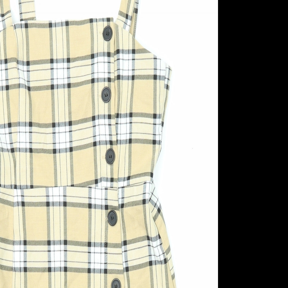 Divided by H&M Womens Beige Plaid Polyester Tank Dress Size 8 Square Neck Button