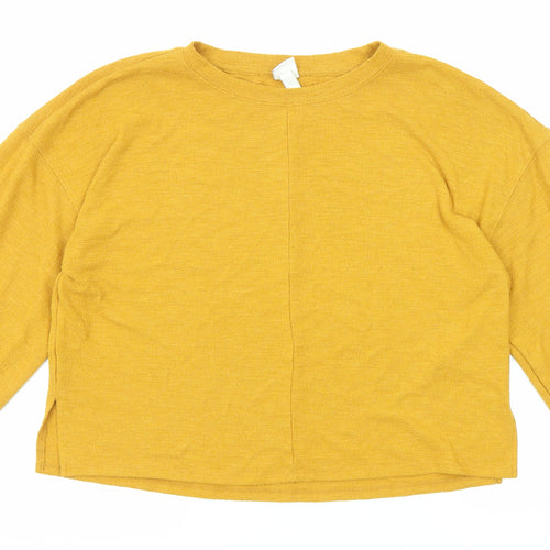 H&M Womens Yellow Polyester Basic Blouse Size S Round Neck