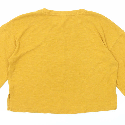 H&M Womens Yellow Polyester Basic Blouse Size S Round Neck