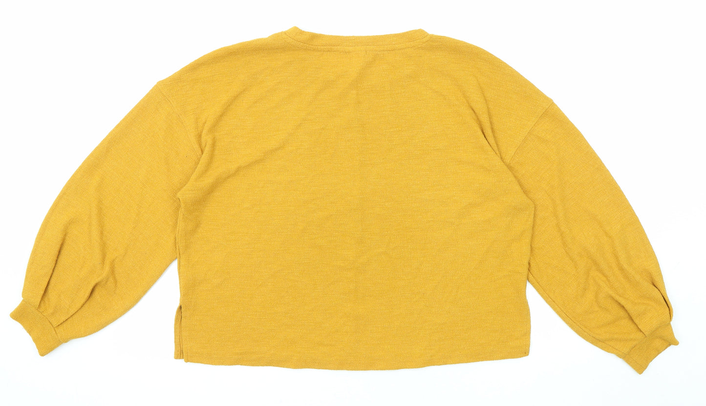 H&M Womens Yellow Polyester Basic Blouse Size S Round Neck