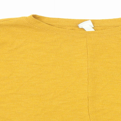 H&M Womens Yellow Polyester Basic Blouse Size S Round Neck