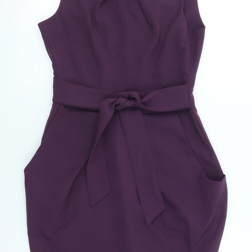 Apricot Womens Purple Polyester Shift Size 10 Round Neck Zip
