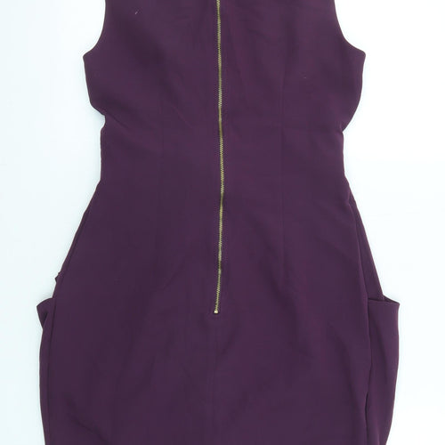 Apricot Womens Purple Polyester Shift Size 10 Round Neck Zip