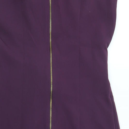 Apricot Womens Purple Polyester Shift Size 10 Round Neck Zip