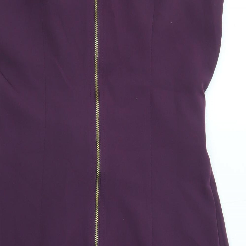 Apricot Womens Purple Polyester Shift Size 10 Round Neck Zip