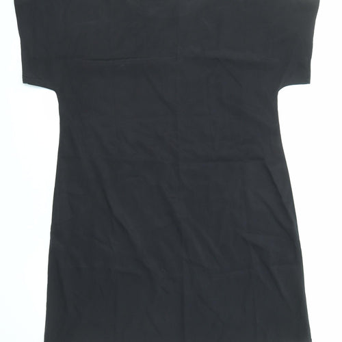 DKNY Womens Black Polyester Shirt Dress Size L Round Neck Pullover - Flower