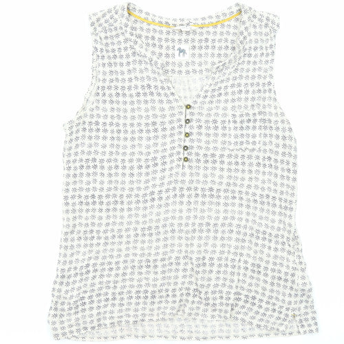 White Stuff Womens Beige Geometric Linen Basic Tank Size 8 V-Neck