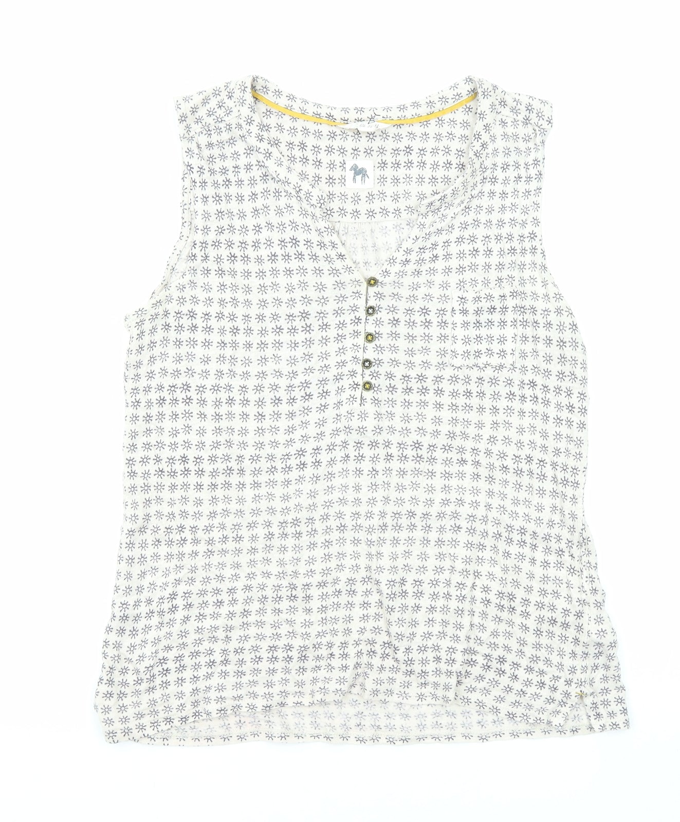 White Stuff Womens Beige Geometric Linen Basic Tank Size 8 V-Neck