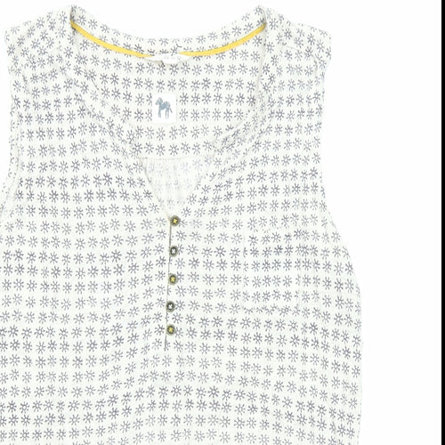 White Stuff Womens Beige Geometric Linen Basic Tank Size 8 V-Neck