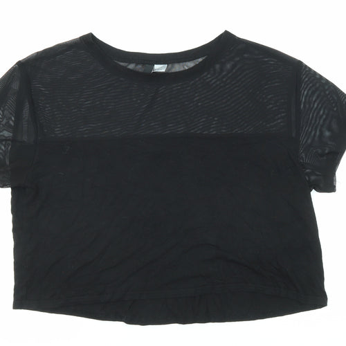 Divided by H&M Womens Black Polyester Basic T-Shirt Size S Round Neck