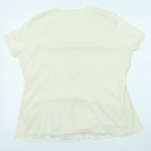 Classic Womens Beige Floral Polyester Basic T-Shirt Size 20 V-Neck