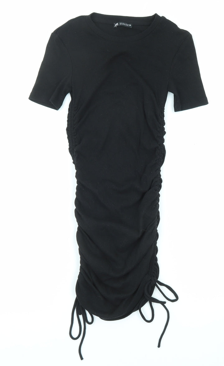 Zara Womens Black Cotton Bodycon Size S Round Neck Pullover
