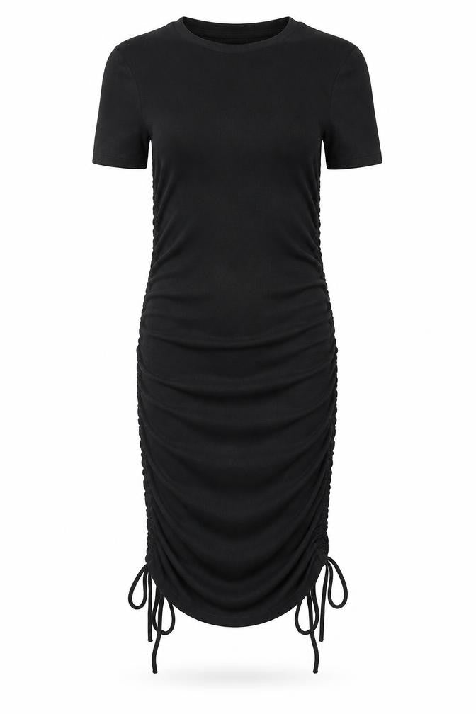 Front view of Zara women’s black cotton bodycon, size S, round neck pullover