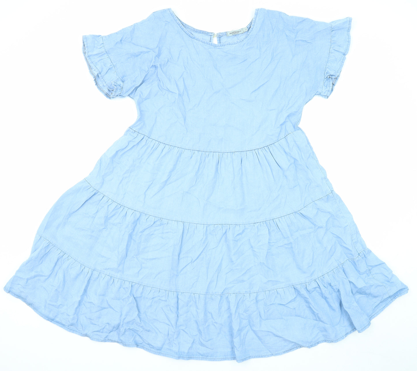 Valentina Naldi Womens Blue Linen A-Line Size L Round Neck Button