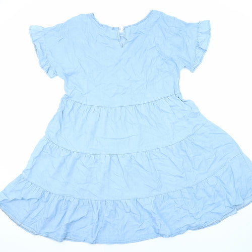 Valentina Naldi Womens Blue Linen A-Line Size L Round Neck Button
