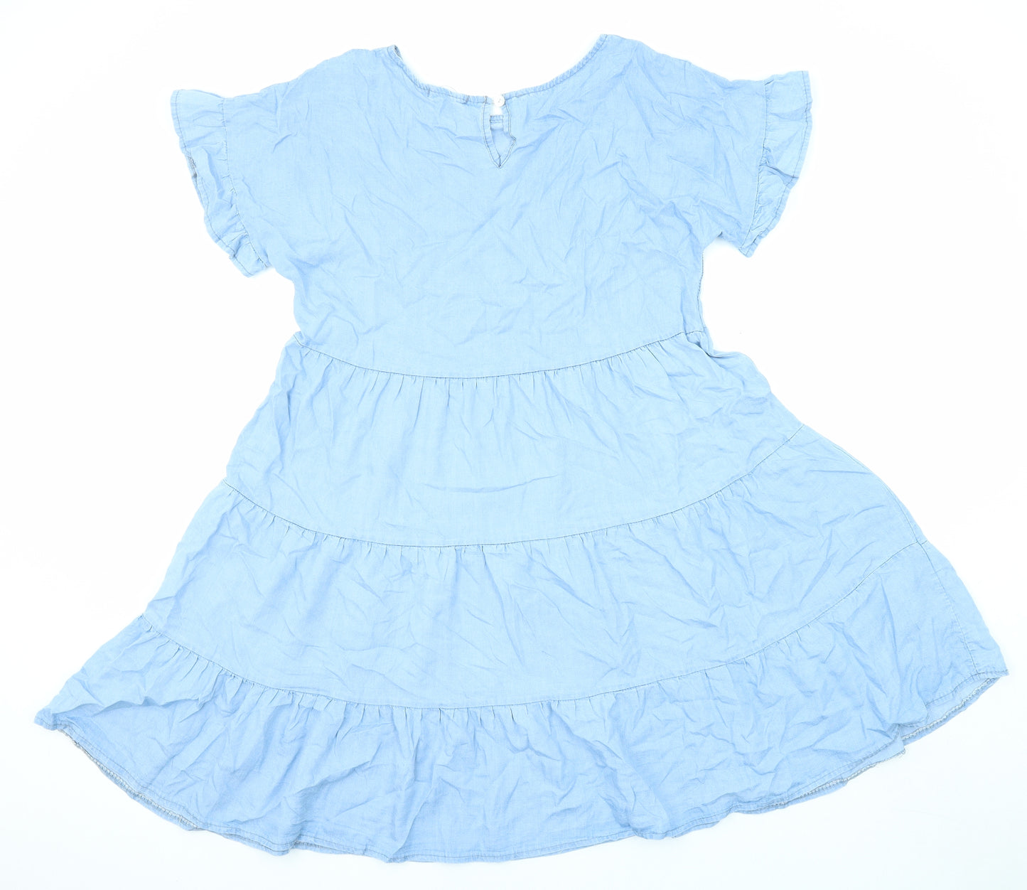 Valentina Naldi Womens Blue Linen A-Line Size L Round Neck Button