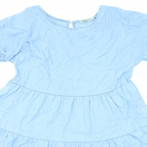 Valentina Naldi Womens Blue Linen A-Line Size L Round Neck Button