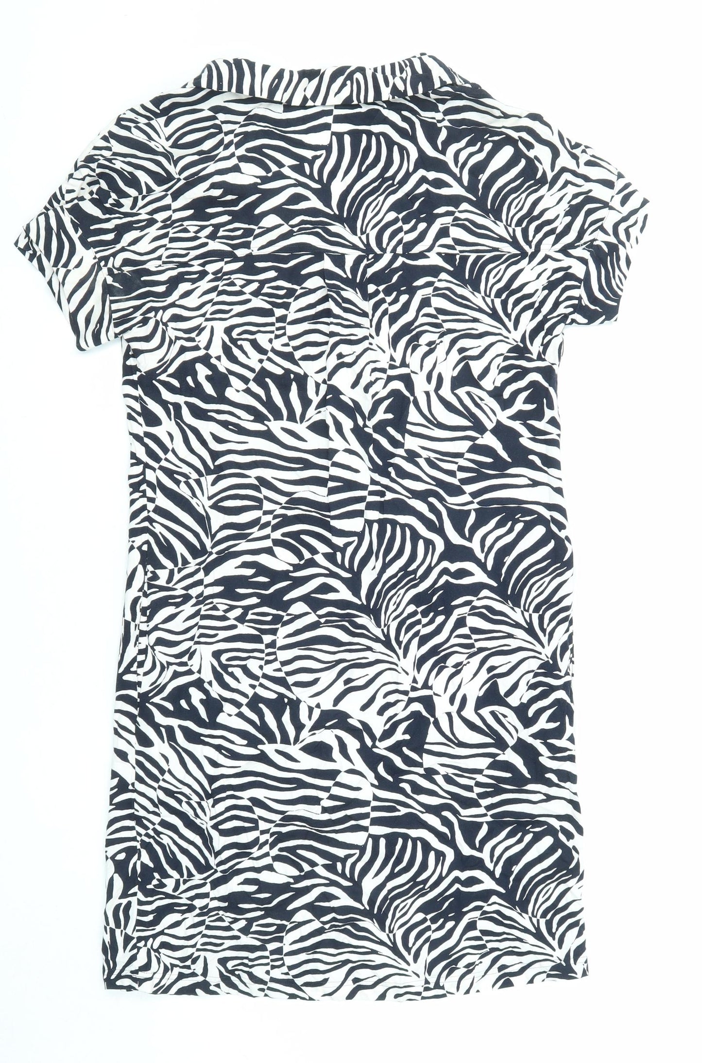 Marks and Spencer Womens Blue Geometric Viscose A-Line Size 8 V-Neck Pullover