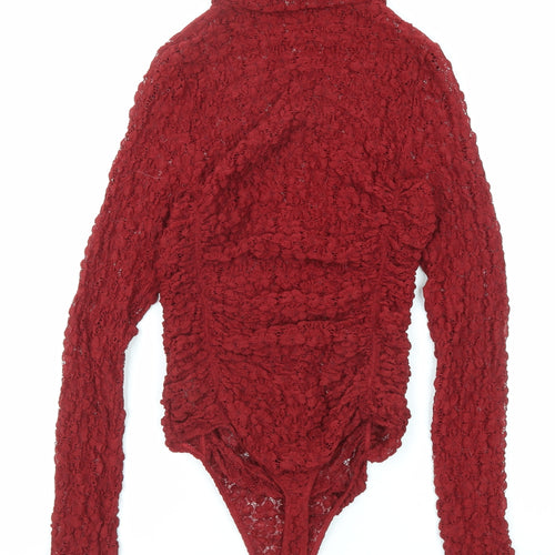 Intimataly Womens Red Polyester Bodysuit One-Piece Size S Snap