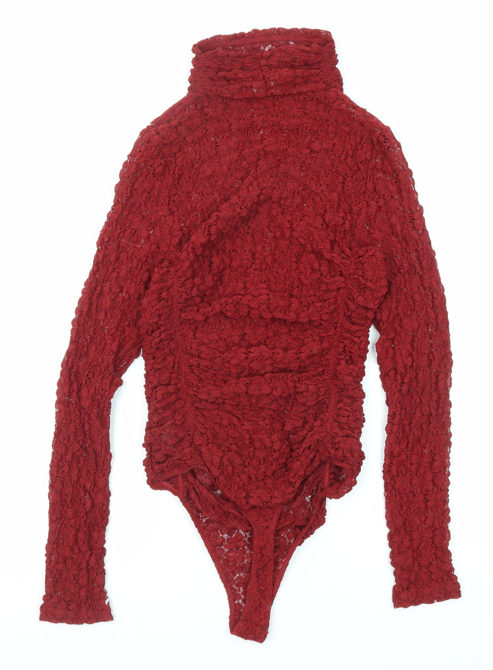 Intimataly Womens Red Polyester Bodysuit One-Piece Size S Snap
