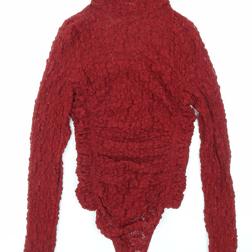 Intimataly Womens Red Polyester Bodysuit One-Piece Size S Snap