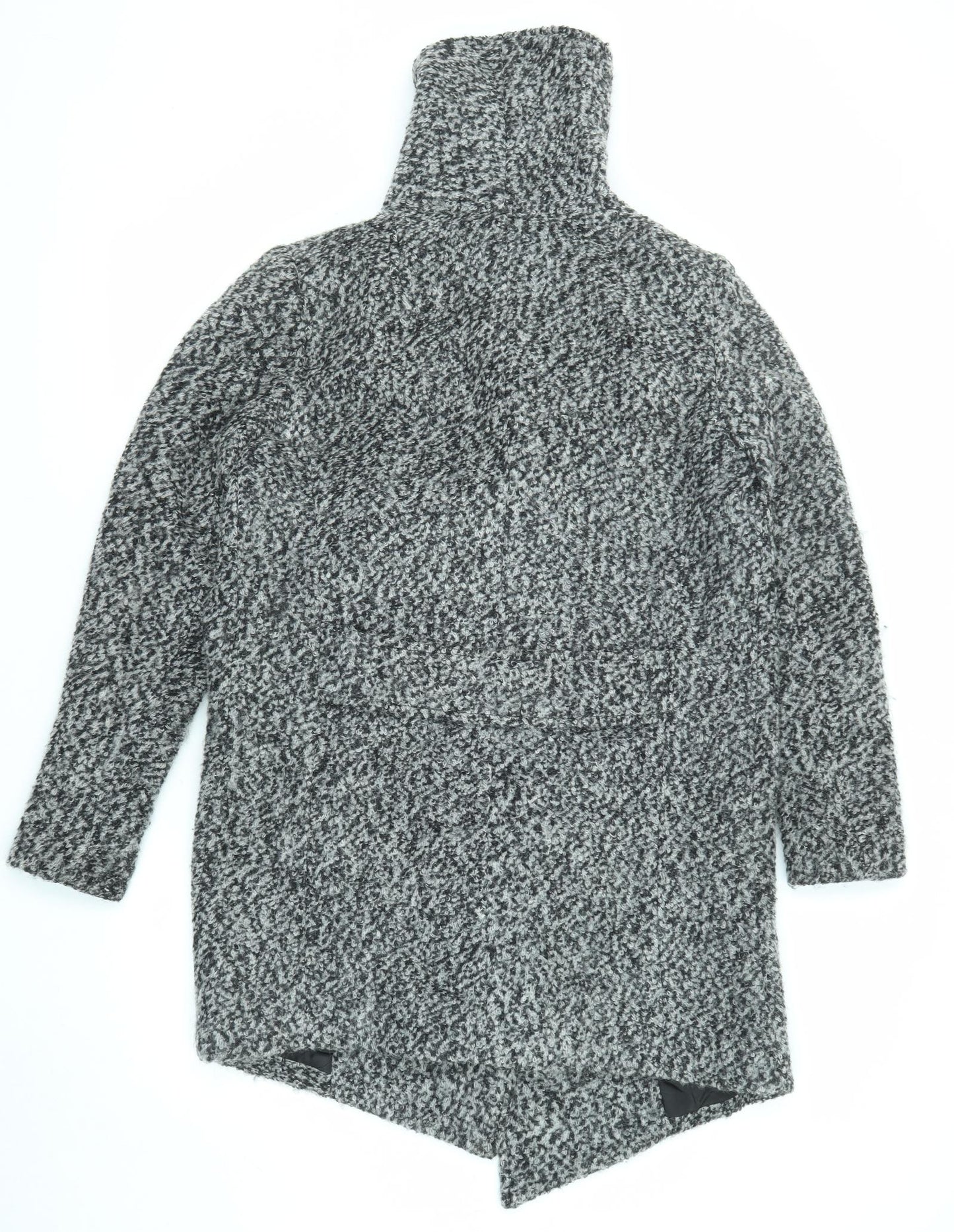 Divided by H&M Womens Black Geometric Overcoat Coat Size 10 Snap