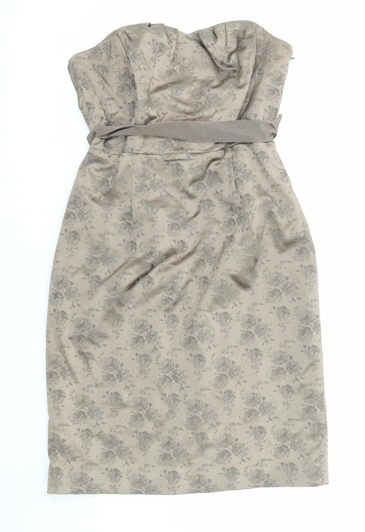 Coast Womens Brown Floral Polyester Pencil Dress Size 16 Sweetheart Zip