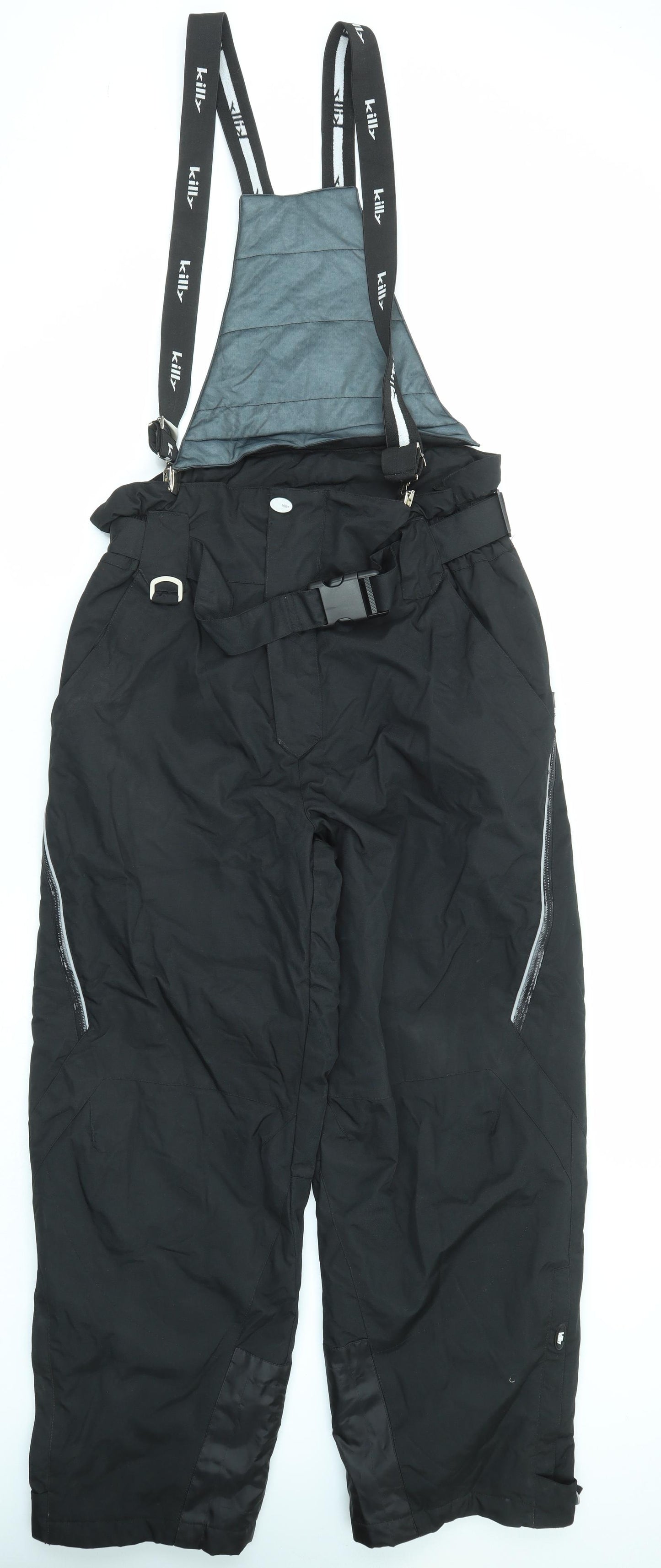 Killy Mens Black Nylon Snow Pants Trousers Size L L29 in Regular Hook & Eye - Dungaree Piping