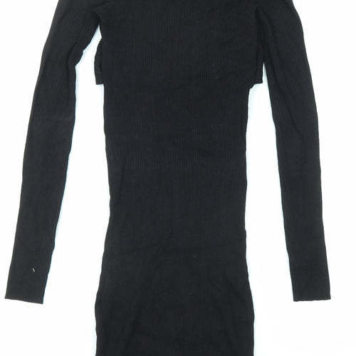 Bershka Womens Black Viscose Bodycon Size XS Scoop Neck Pullover
