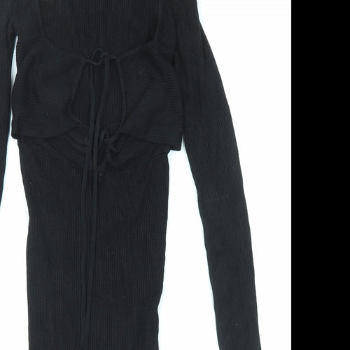 Bershka Womens Black Viscose Bodycon Size XS Scoop Neck Pullover