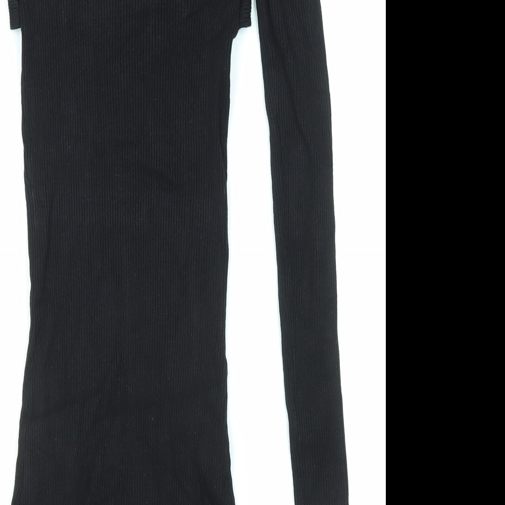 Bershka Womens Black Viscose Bodycon Size XS Scoop Neck Pullover