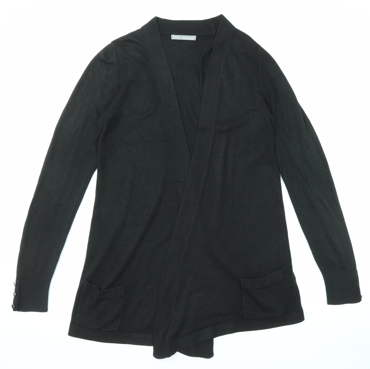 Marks and Spencer Womens Black V-Neck Acrylic Cardigan Jumper Size 12