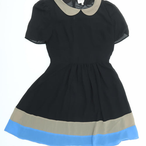Poem Womens Black Colourblock Polyester Shift Size 10 Collared Zip
