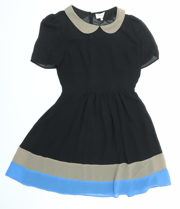 Poem Womens Black Colourblock Polyester Shift Size 10 Collared Zip