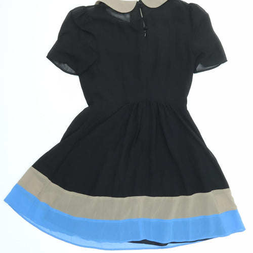 Poem Womens Black Colourblock Polyester Shift Size 10 Collared Zip