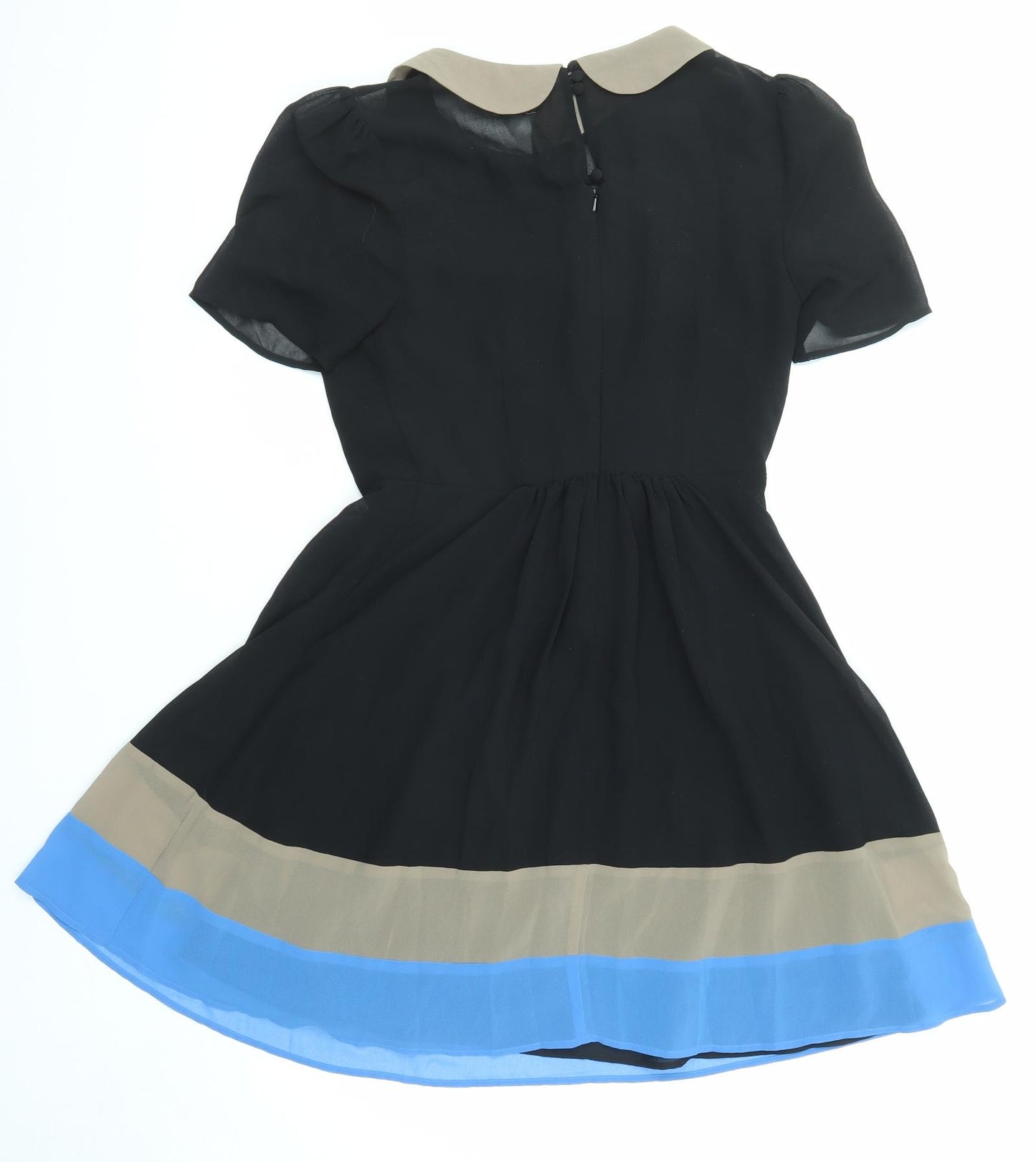 Poem Womens Black Colourblock Polyester Shift Size 10 Collared Zip