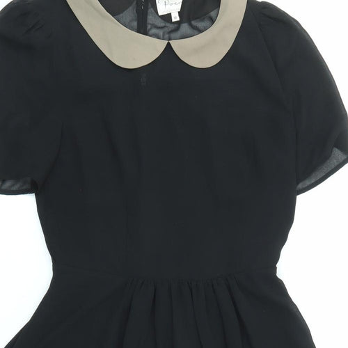 Poem Womens Black Colourblock Polyester Shift Size 10 Collared Zip