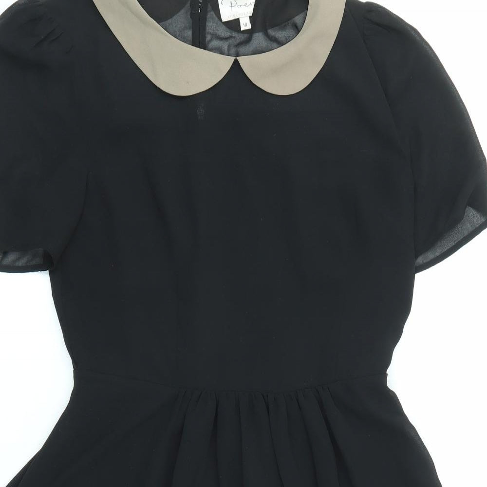 Poem Womens Black Colourblock Polyester Shift Size 10 Collared Zip