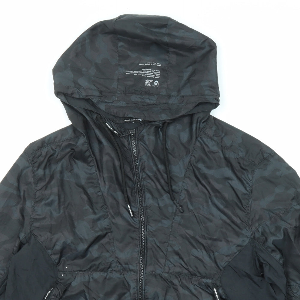 Duck and Cover Mens Black Camouflage Jacket Size L Zip
