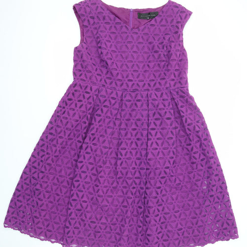 Betty Jackson Womens Purple Geometric Cotton Shift Size 18 V-Neck Zip