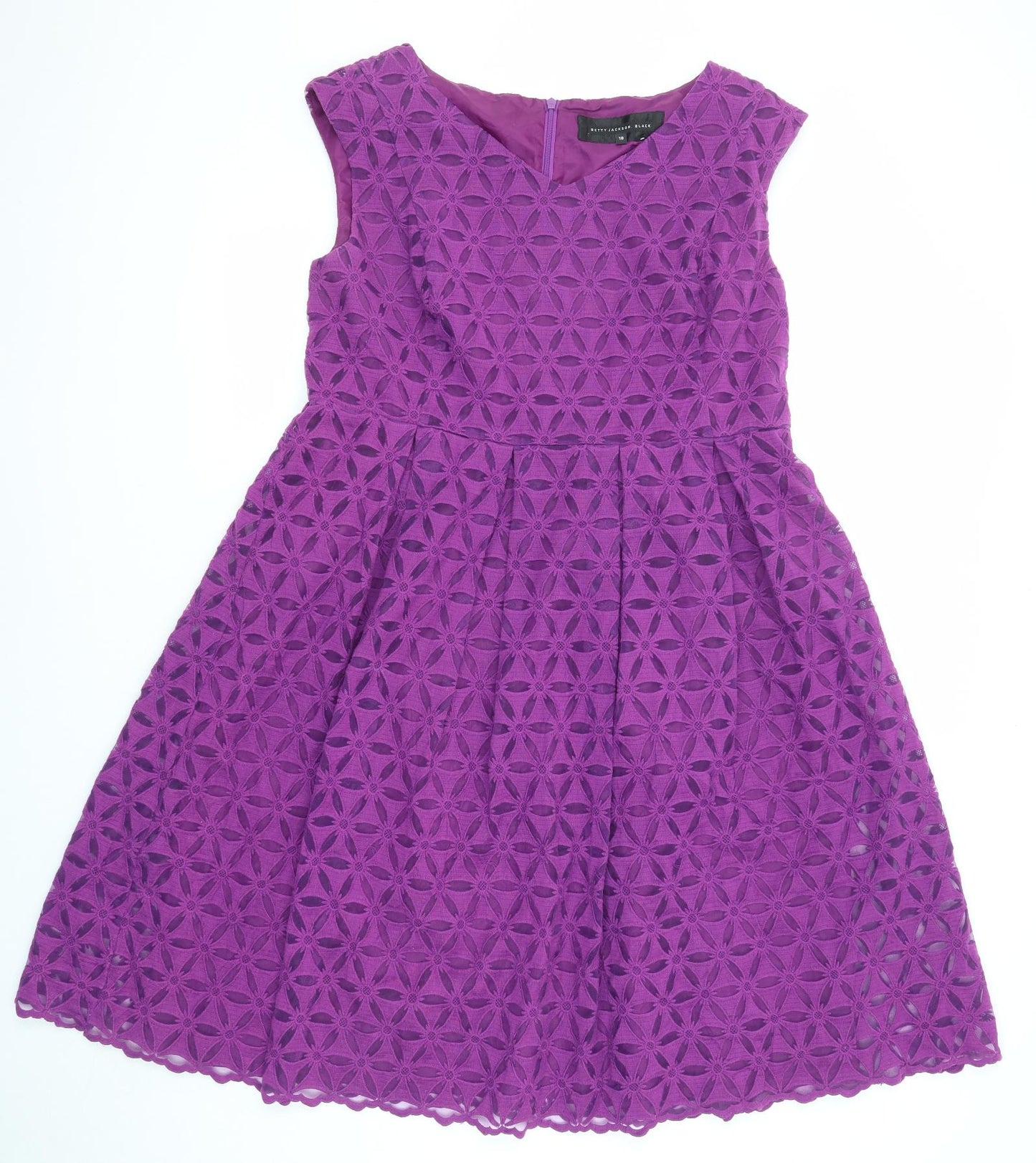 Betty Jackson Womens Purple Geometric Cotton Shift Size 18 V-Neck Zip
