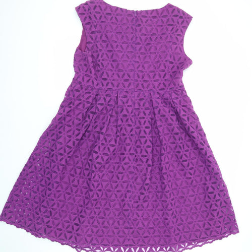 Betty Jackson Womens Purple Geometric Cotton Shift Size 18 V-Neck Zip