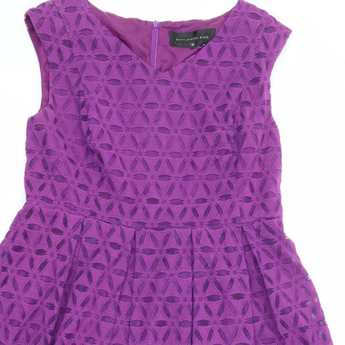 Betty Jackson Womens Purple Geometric Cotton Shift Size 18 V-Neck Zip